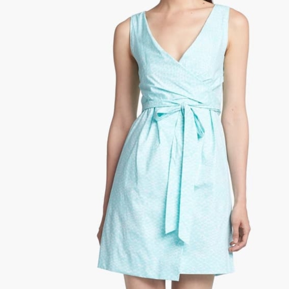 mint green bird print wrap dress